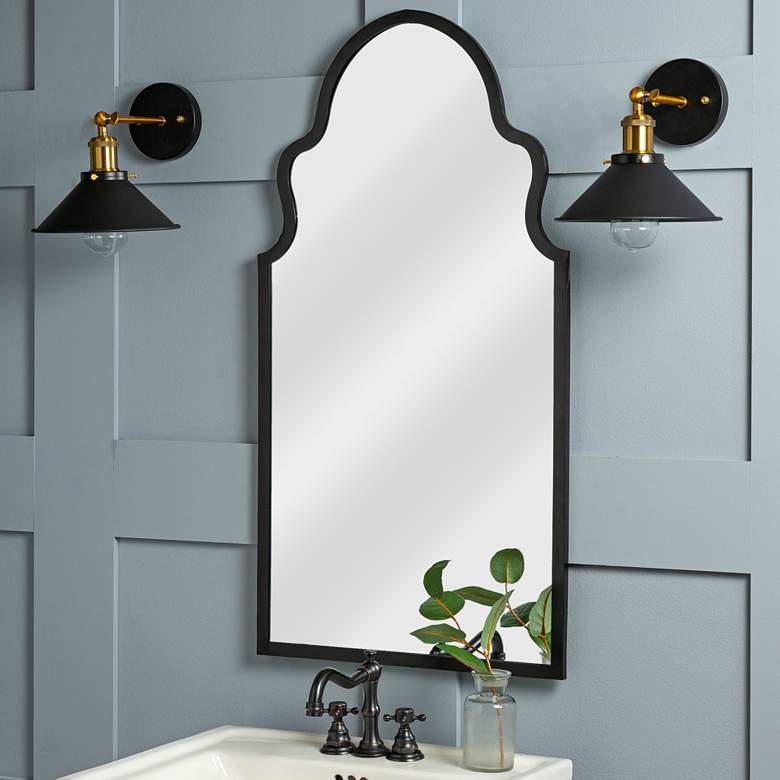 Image 1 Cadence Shiny Black 19 1/2 inch x 37 1/4 inch Arch Top Wall Mirror