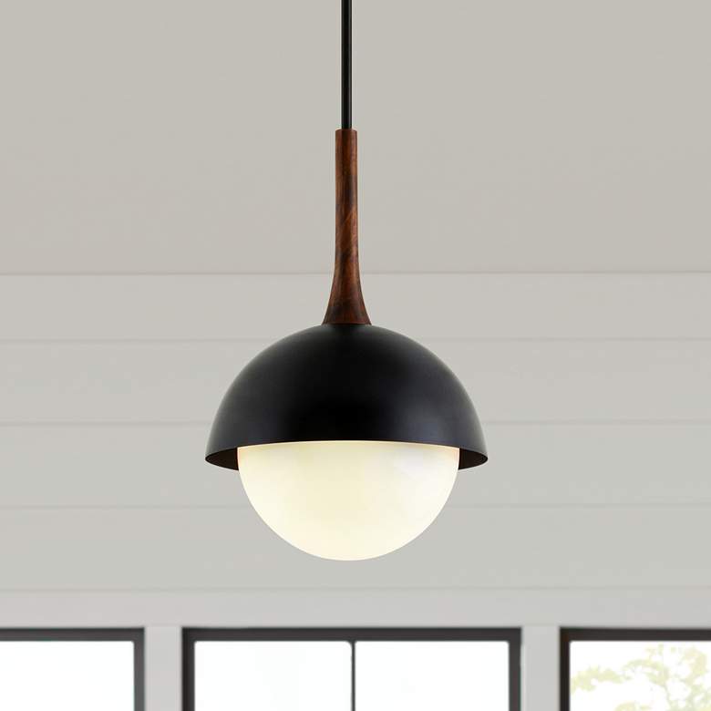 Image 1 Cadet 15" Wide Black and Natural Acacia Wood Pendant Light