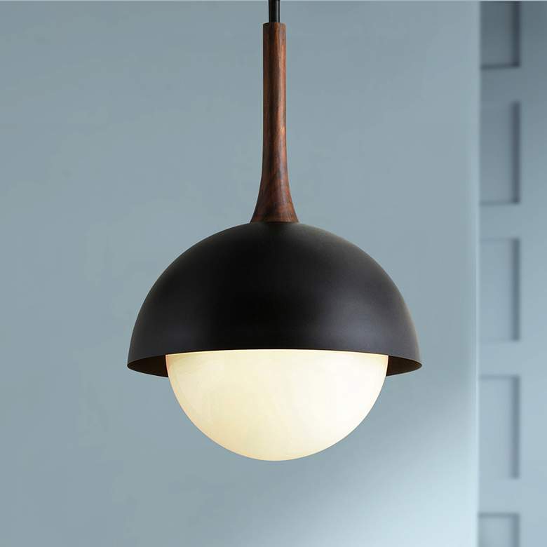 Image 1 Cadet 18 inch Wide Black and Natural Acacia Wood Pendant Light