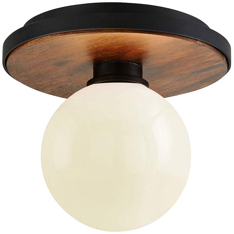 Image 1 Cadet 9" Wide Black and Natural Acacia Ceiling Light