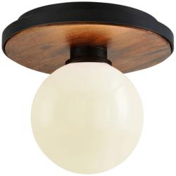 Cadet 9&quot; Wide Black and Natural Acacia Ceiling Light
