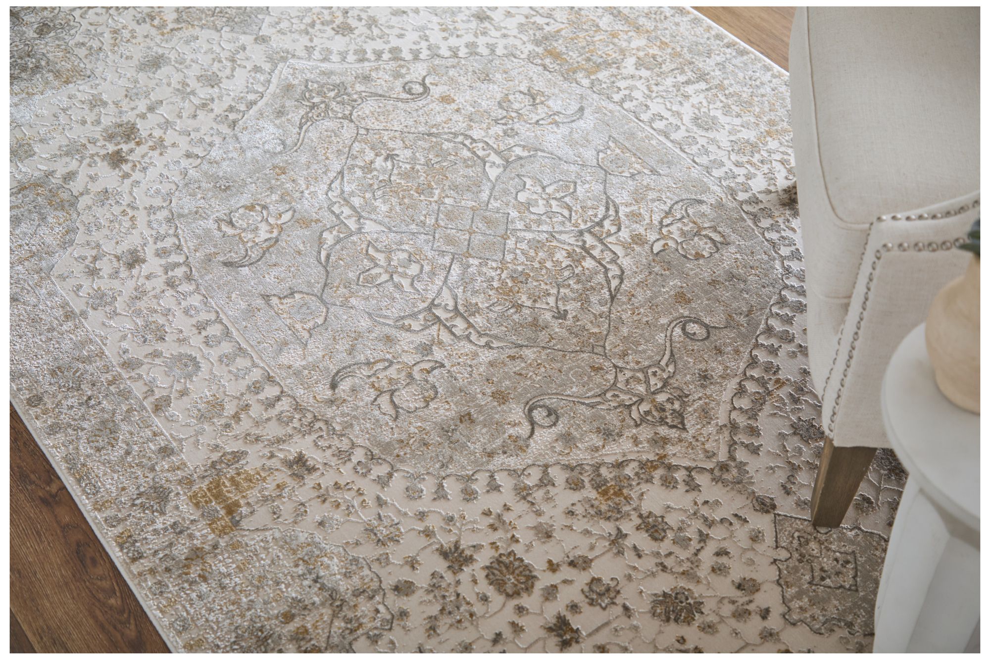 Image 2 Cadiz Medallion Indoor Ivory Area Rug 39T0F 6'-6" x 9'-6" more views