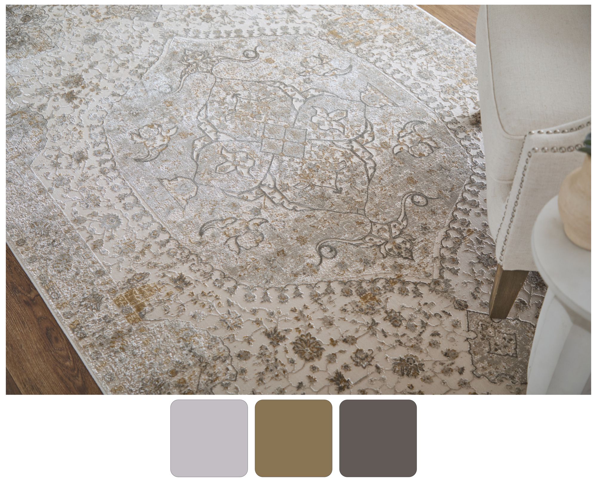 Image 5 Cadiz Medallion Indoor Ivory Area Rug 39T0F 6'-6" x 9'-6" more views