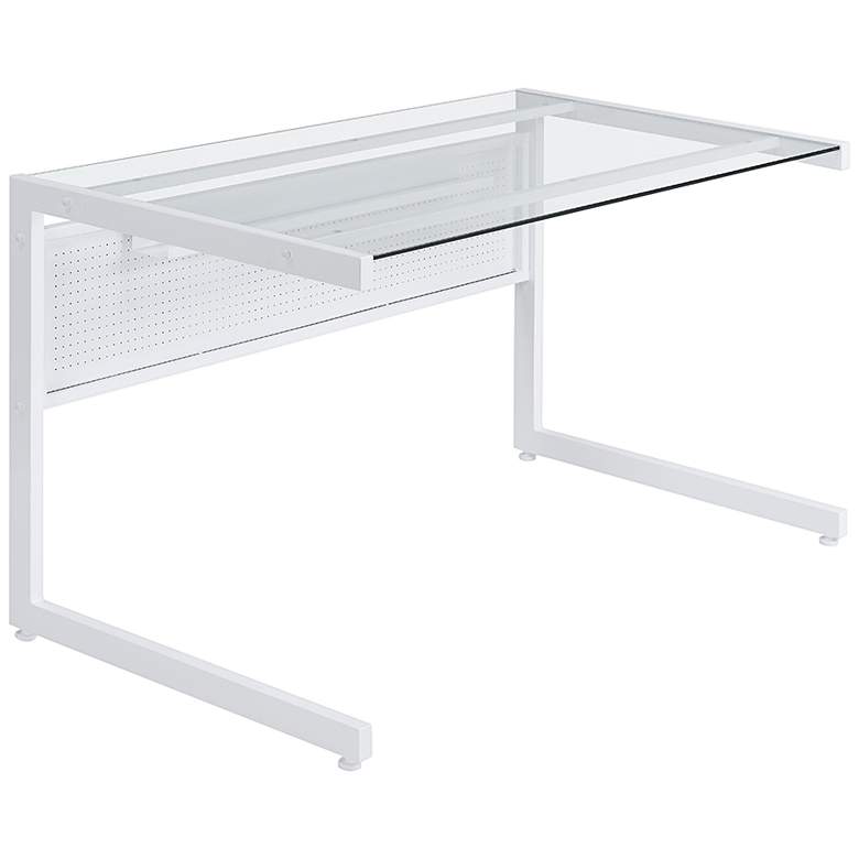 Image 1 Caesar 49 1/2" Wide White Metal Clear Glass Rectangular Desk