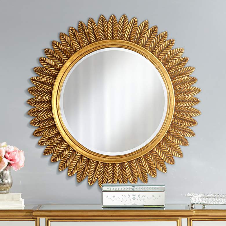 Image 1 Caesar Antique Gold Leaves 32" Round Mirror