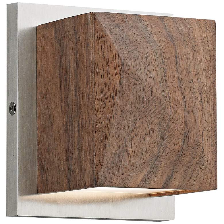 Image 1 Cafe 5 inchH Solid Walnut and Satin Nickel LED Wall Sconce