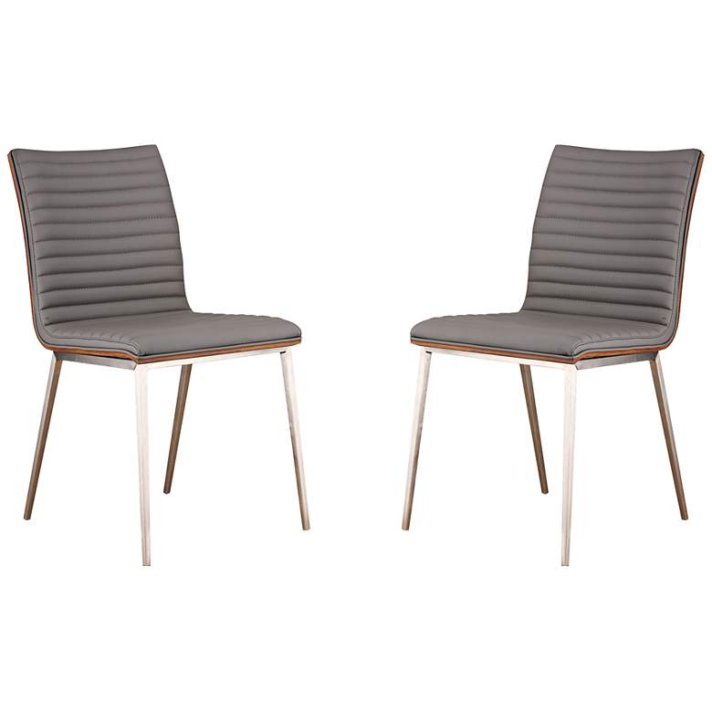 Image 1 Cafe Gray Faux Leather Dining Chair Set of 2