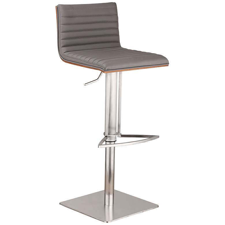Image 1 Cafe Gray Faux Leather Stainless Steel Adjustable Barstool