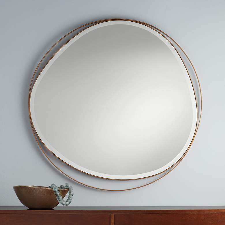 Image 1 Caffrey Brushed Gold 31 1/2 inch Round Wall Mirror