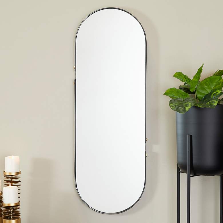 Image 1 Caffrey Matte Black Metal 15" x 43" Oval Wall Mirror