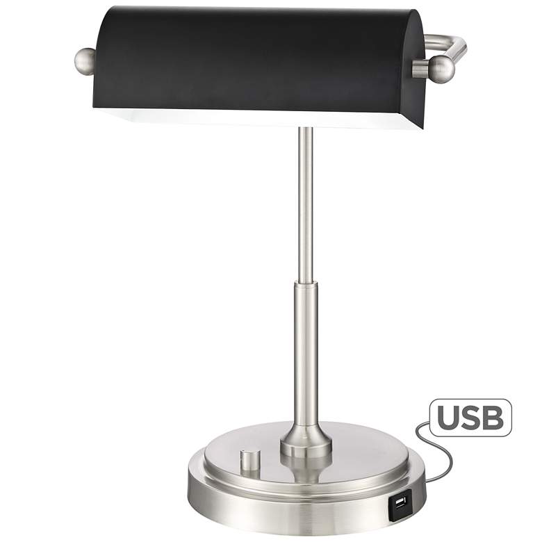 Image 1 Caileb Brushed Nickel Banker Piano LED Desk Lamp with USB