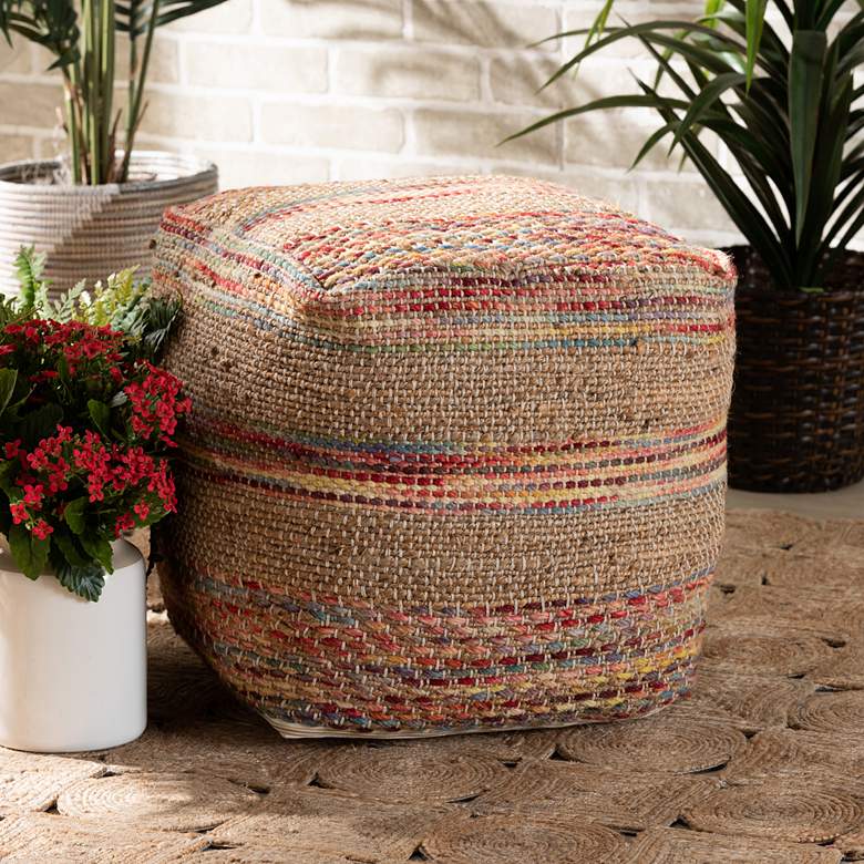Image 1 Caiman Multi Red and Natural Moroccan Inspired Pouf Ottoman