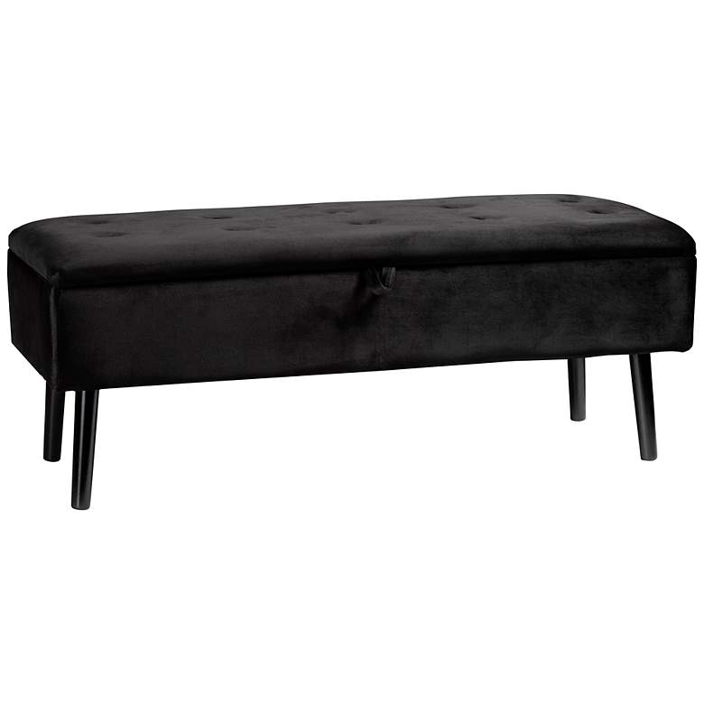 Image 2 Caine Black Velvet Fabric Tufted Storage Bench