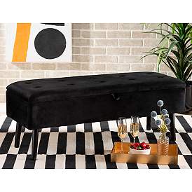 Image1 of Caine Black Velvet Fabric Tufted Storage Bench