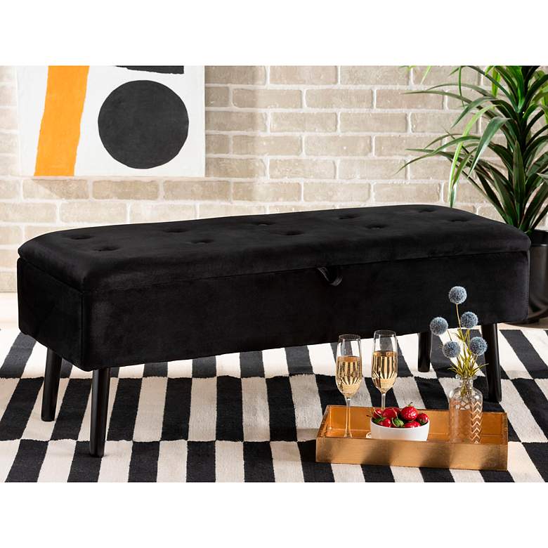 Image 1 Caine Black Velvet Fabric Tufted Storage Bench