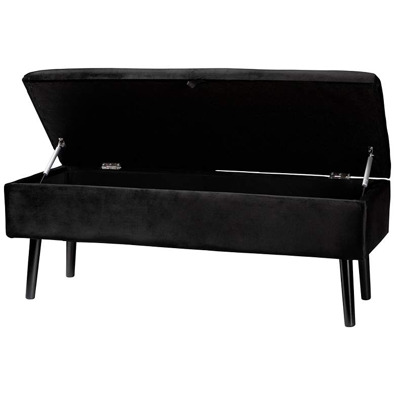 Image 6 Caine Black Velvet Fabric Tufted Storage Bench more views