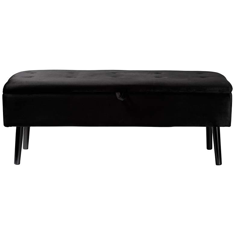 Image 7 Caine Black Velvet Fabric Tufted Storage Bench more views