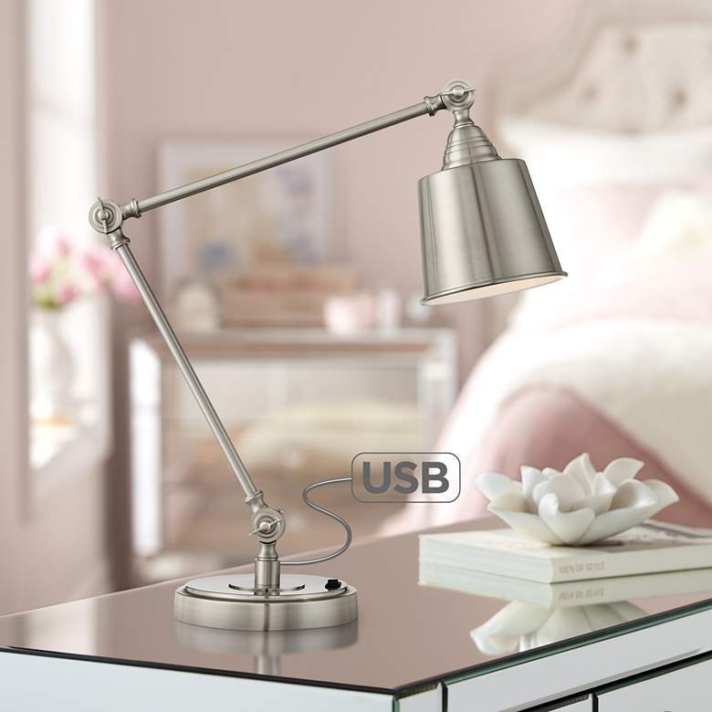 Image 1 Caine Brushed Nickel Desk Lamp with USB Port