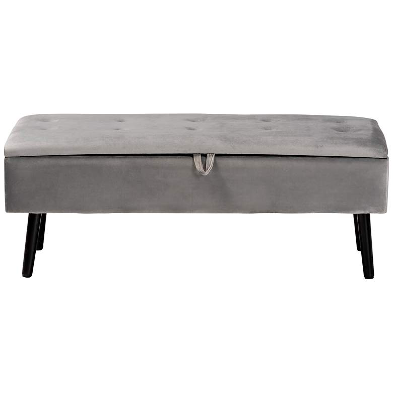 Image 7 Caine Gray Velvet Fabric Tufted Storage Bench more views