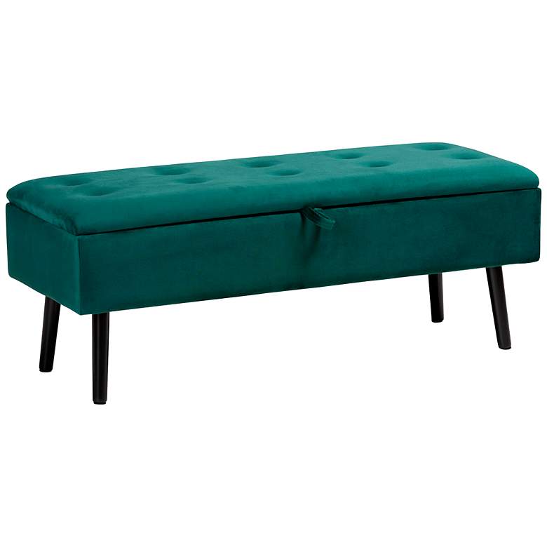 Image 2 Caine Green Velvet Fabric Tufted Storage Bench