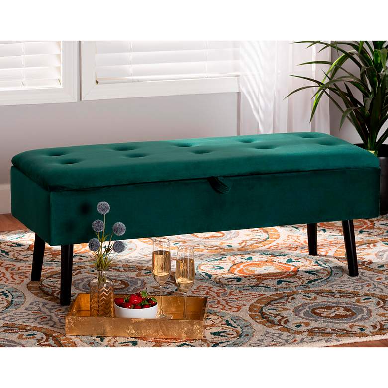 Image 1 Caine Green Velvet Fabric Tufted Storage Bench