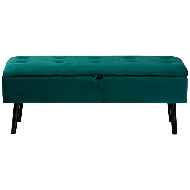 Image 7 Caine Green Velvet Fabric Tufted Storage Bench more views