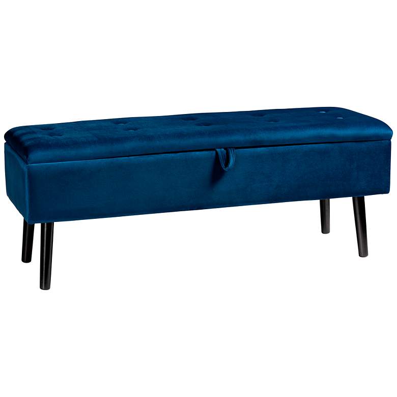 Image 2 Caine Navy Blue Velvet Fabric Tufted Storage Bench