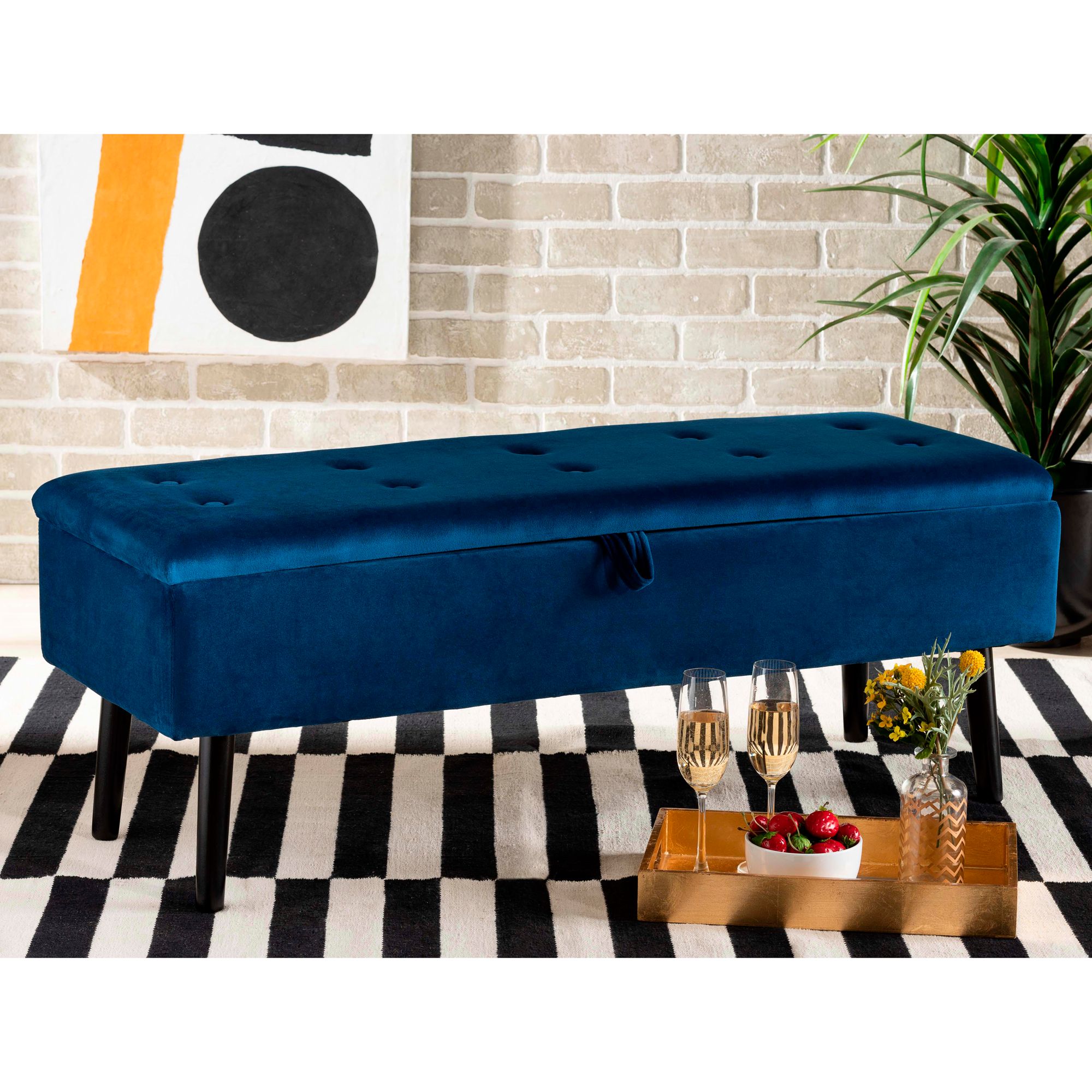 Navy velvet deals storage bench