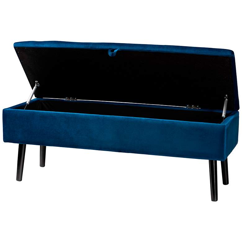 Image 6 Caine Navy Blue Velvet Fabric Tufted Storage Bench more views