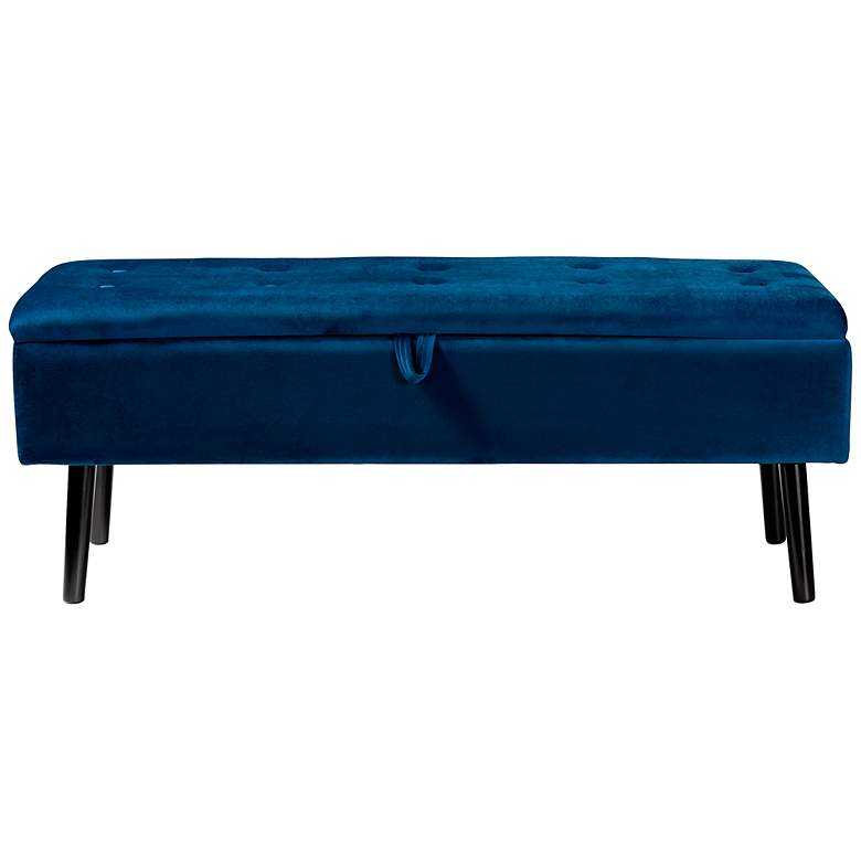 Image 7 Caine Navy Blue Velvet Fabric Tufted Storage Bench more views