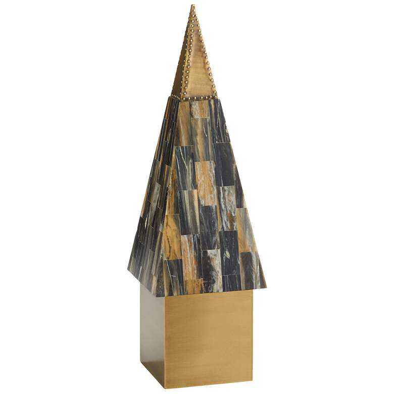 Image 1 Cairo 20" High Antique Brass and Mosaic Spire Sculpture