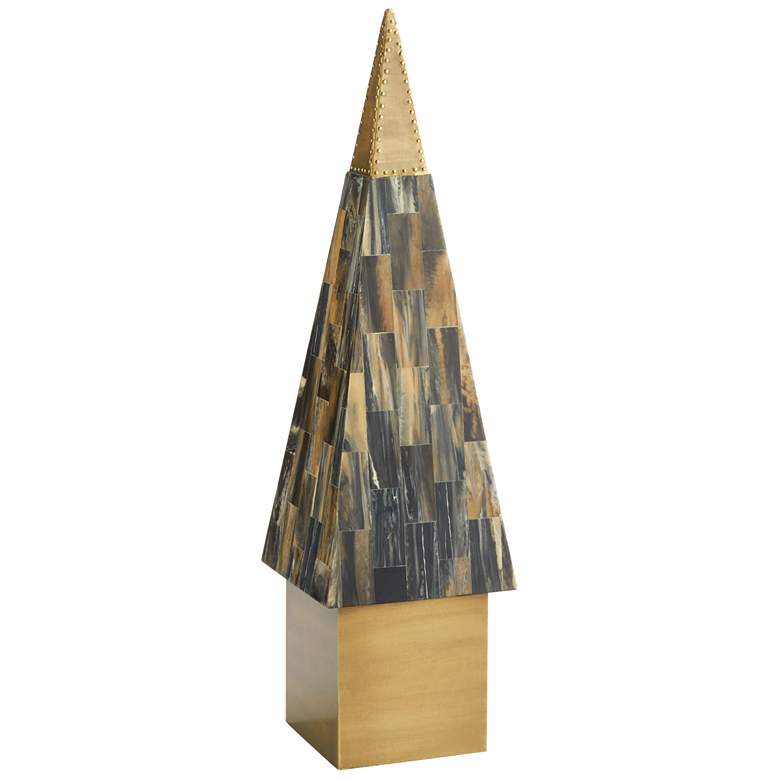 Image 1 Cairo 23" High Antique Brass and Mosaic Spire Sculpture