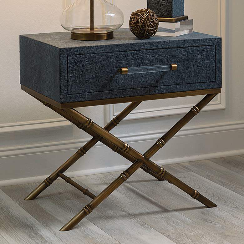 Image 2 Cairo 24" Wide Dark Gray Faux Shagreen 1-Drawer End Table