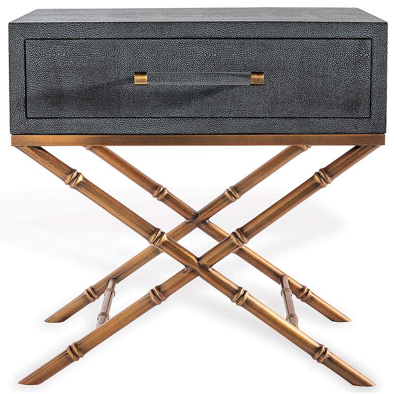 Image 5 Cairo 24" Wide Dark Gray Faux Shagreen 1-Drawer End Table more views