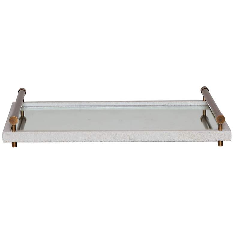 Image 1 Cairo Cream Faux Shagreen Mirrored Serving Tray with Handles