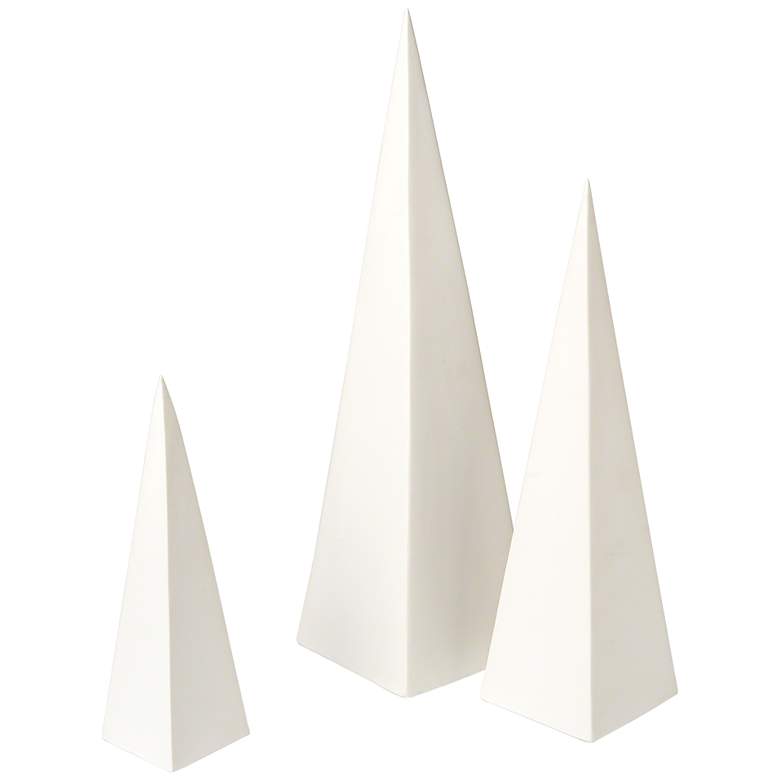 Image 2 Cairo Matte White 3-Piece Pyramid Ceramic Sculpture Set