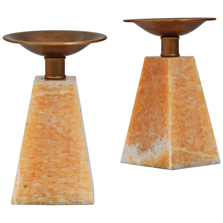 Image 1 Cairo Natural Tuscan Marble Tapered Candle Holders Set of 2