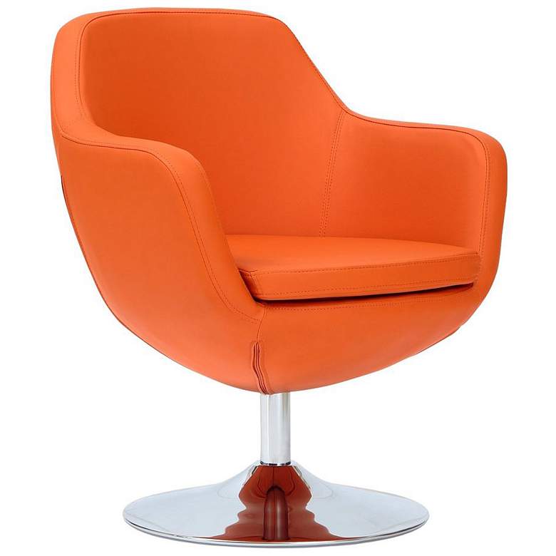 Image 2 Caisson Faux Leather Swivel Accent Chair in Orange and Polished Chrome