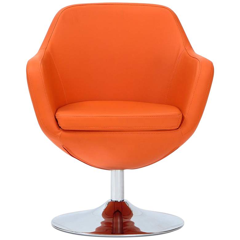Image 4 Caisson Faux Leather Swivel Accent Chair in Orange and Polished Chrome more views