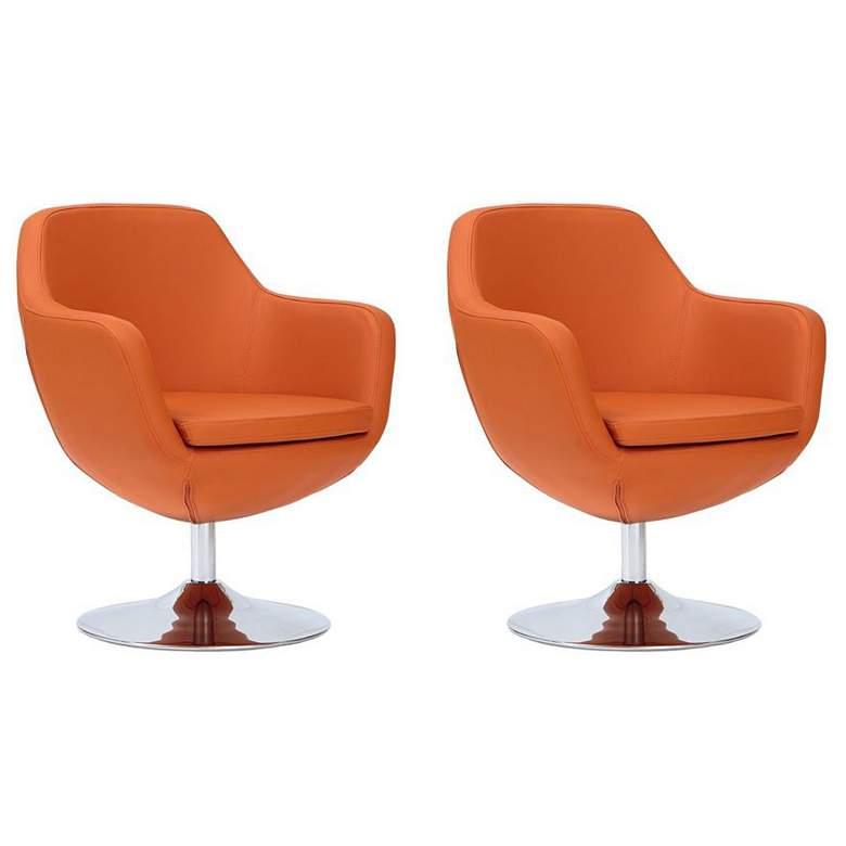 Image 1 Caisson Faux Leather Swivel Accent Chair in Orange Set of 2