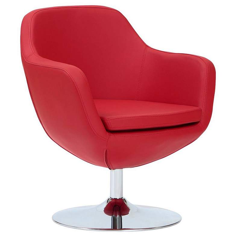 Image 2 Caisson Faux Leather Swivel Accent Chair in Red and Polished Chrome