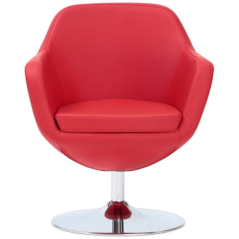 Image 4 Caisson Faux Leather Swivel Accent Chair in Red and Polished Chrome more views