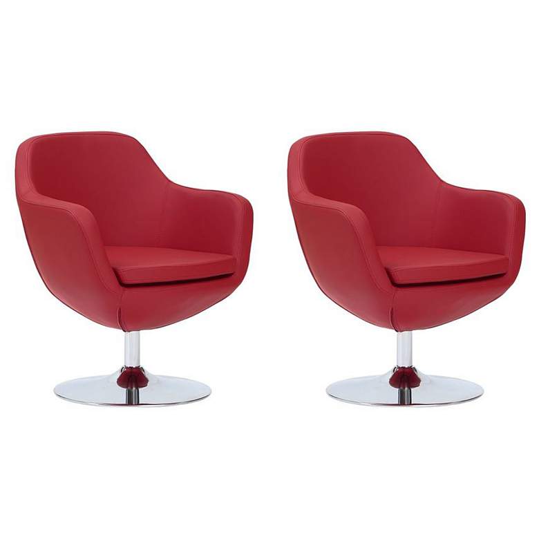 Image 1 Caisson Faux Leather Swivel Accent Chair in Red Set of 2