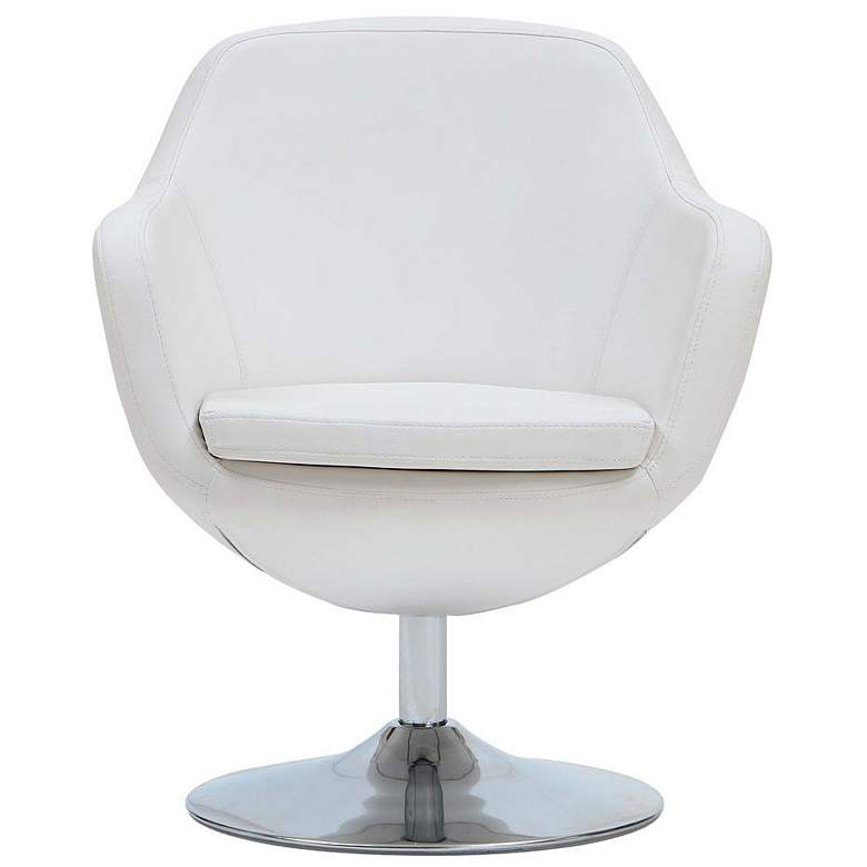Image 2 Caisson Faux Leather Swivel Accent Chair in White and Polished Chrome