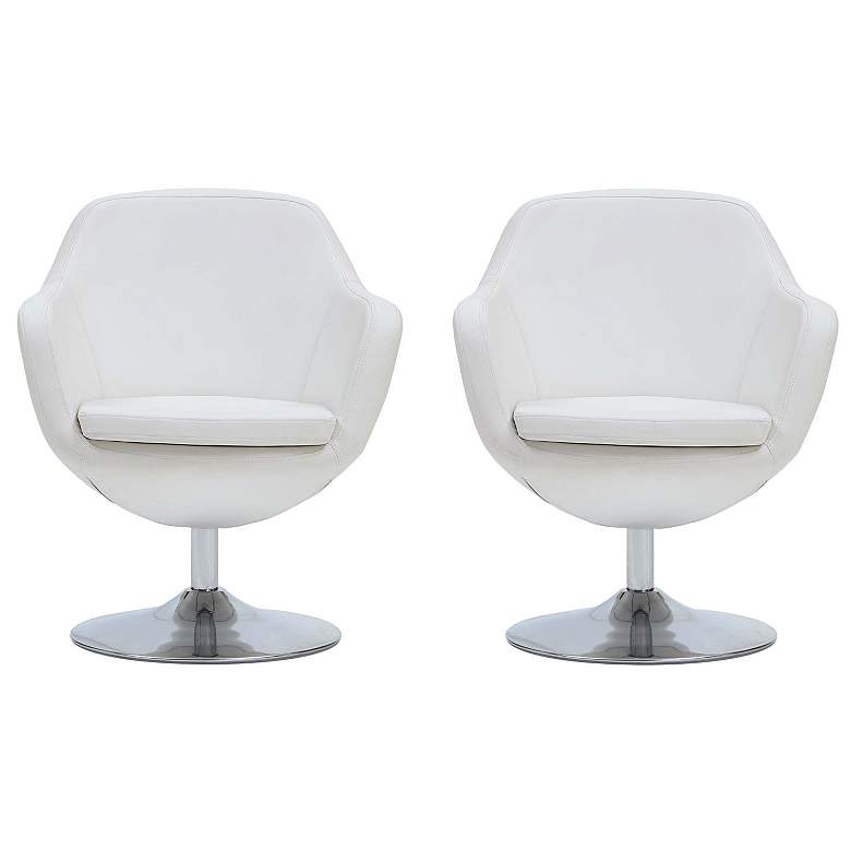 Image 1 Caisson Faux Leather Swivel Accent Chair in White Set of 2