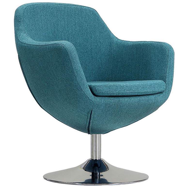 Image 2 Caisson Swivel Accent Chair in Blue and Polished Chrome