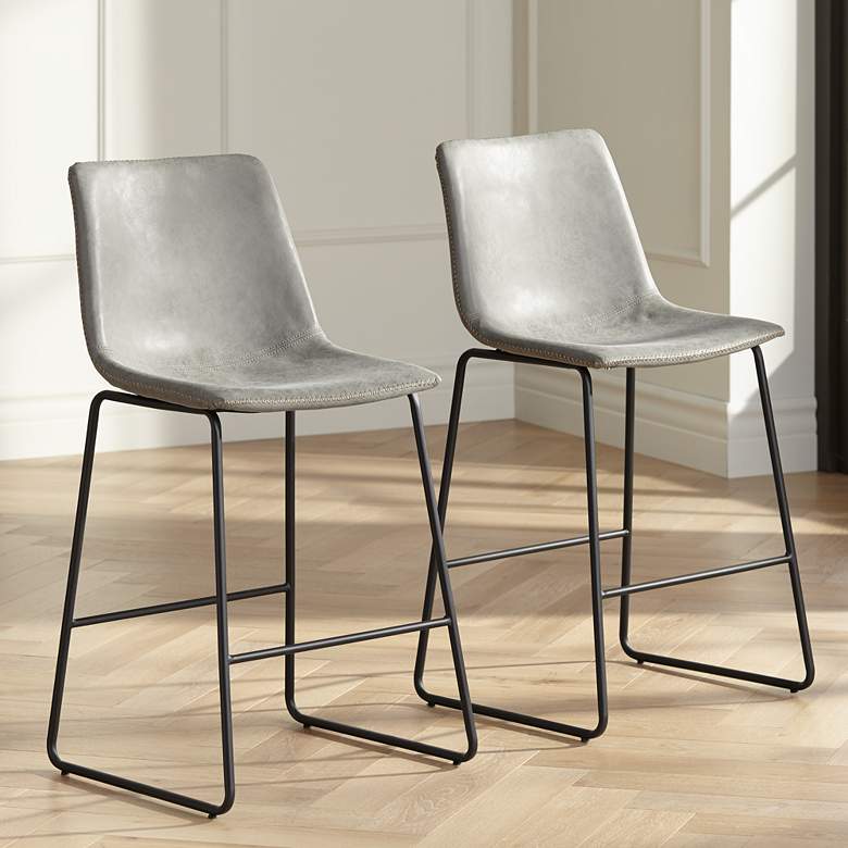 Image 1 Cal 26 inch Gray Faux Leather Counter Stools Set of 2