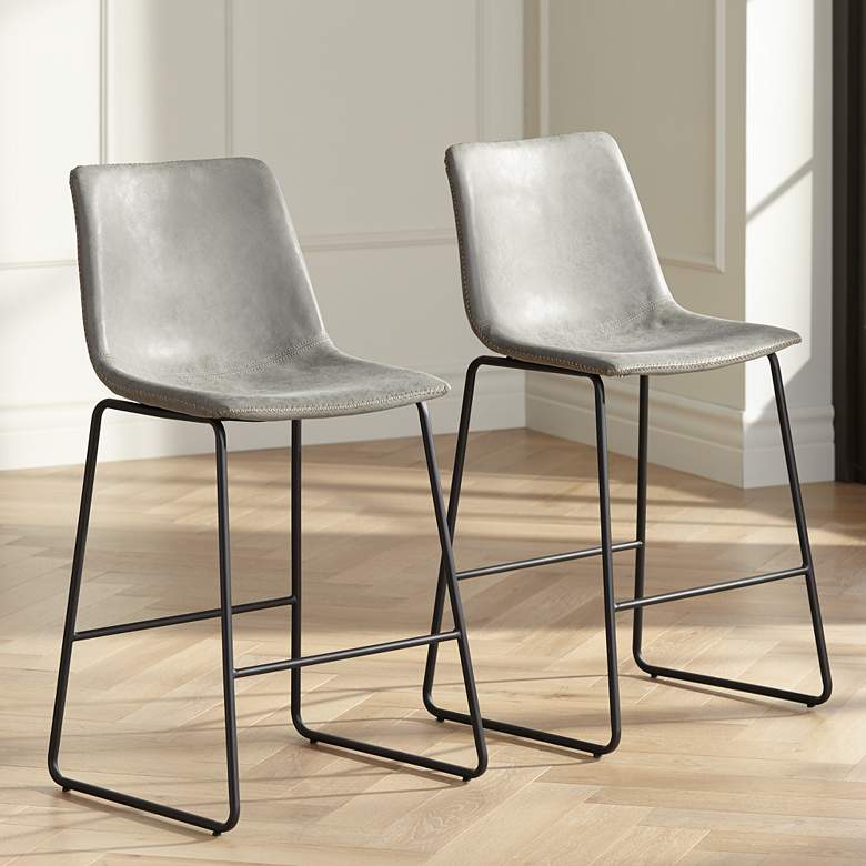 Image 1 Cal 26" Gray Faux Leather Counter Stools Set of 2