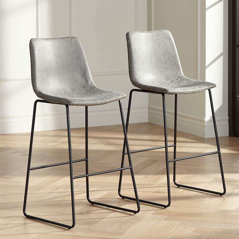 Image 1 Cal 30" Gray Faux Leather Bar Stools Set of 2