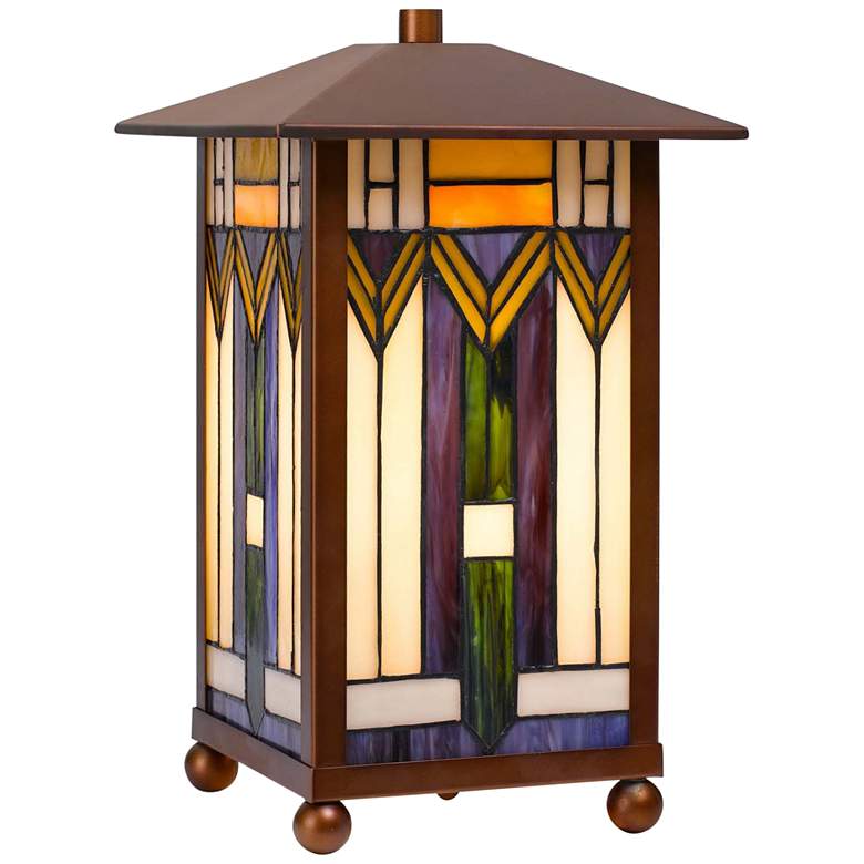 Image 2 Cal Lighting 14" Bronze Tiffany-Style Mission Accent Table Lamp